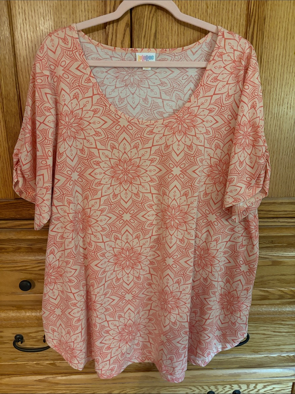 LuLaRoe Coral Floral Mandala V-Neck Tunic Top